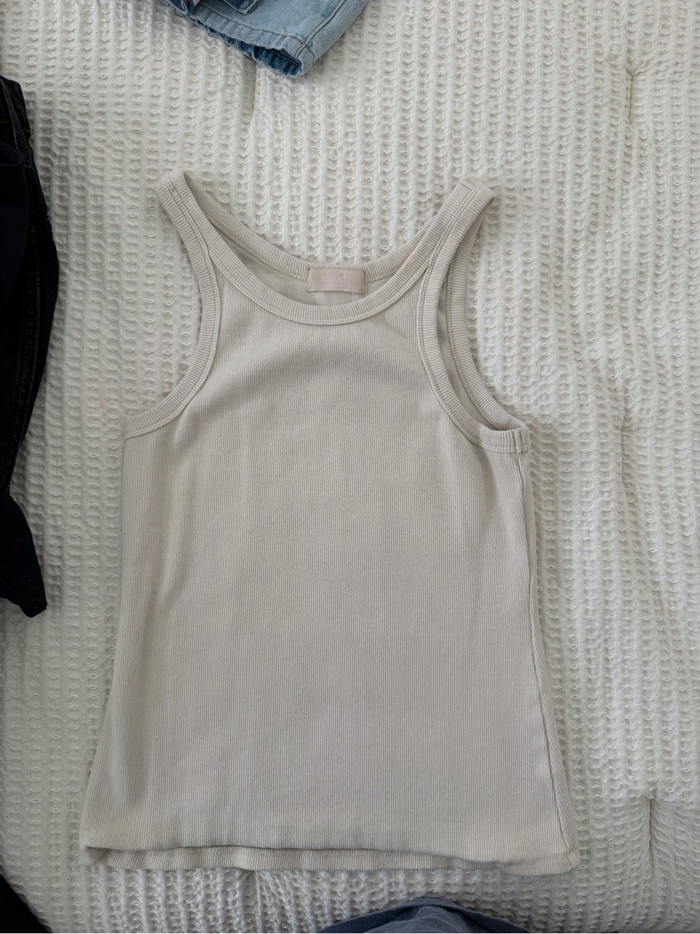 nuuds Cream Ribbed Scoop Neck Tank